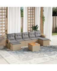 Salon de jardin avec coussins 8 pcs beige résine tressée | Mobilier & Déco
