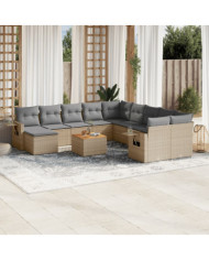 Salon de jardin avec coussins 12 pcs beige résine tressée | Mobilier & Déco