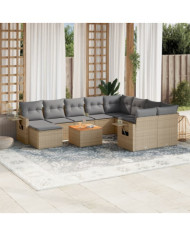 Salon de jardin 11 pcs avec coussins beige résine tressée | Mobilier & Déco