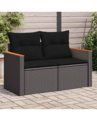 Canapé de jardin avec coussins 2 places noir résine tressée | Mobilier & Déco