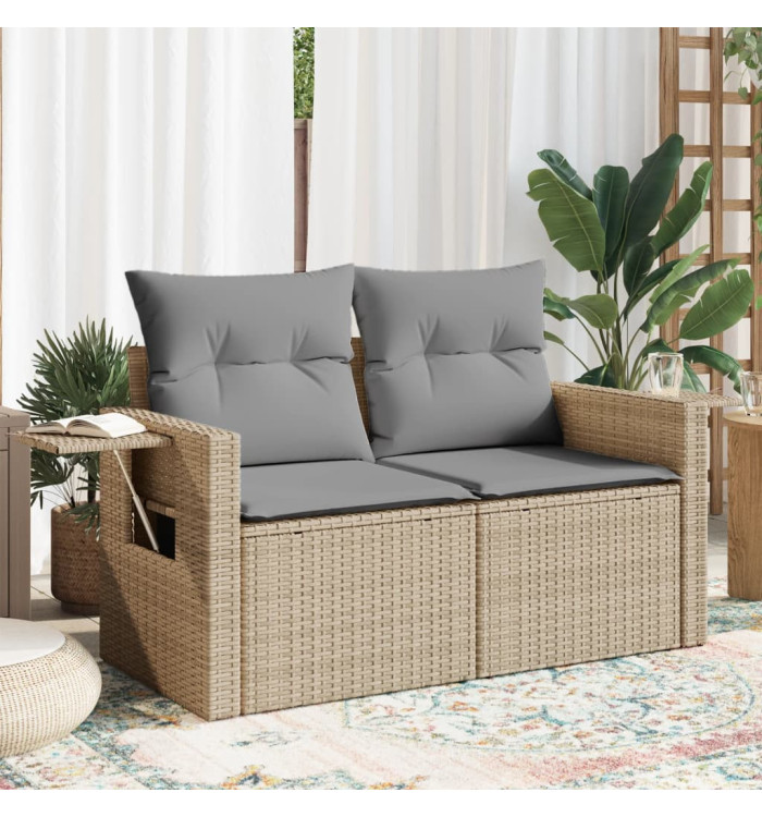Canapé de jardin avec coussins 2 places beige résine tressée | Mobilier & Déco