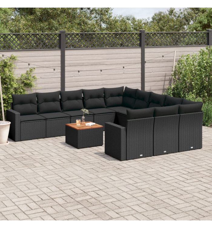 Salon de jardin 12 pcs avec coussins noir résine tressée | Mobilier & Déco