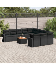 Salon de jardin 12 pcs avec coussins noir résine tressée | Mobilier & Déco