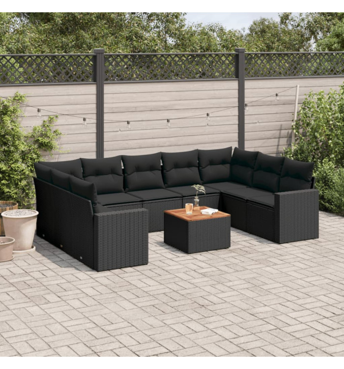 Salon de jardin 10 pcs avec coussins noir résine tressée | Mobilier & Déco