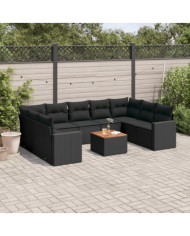 Salon de jardin 10 pcs avec coussins noir résine tressée | Mobilier & Déco