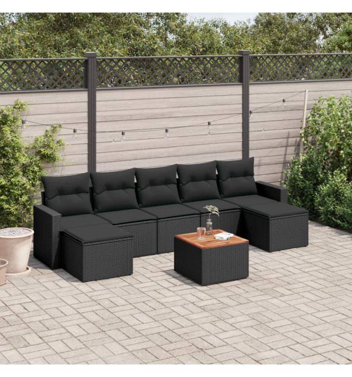 Salon de jardin 8 pcs avec coussins noir résine tressée | Mobilier & Déco