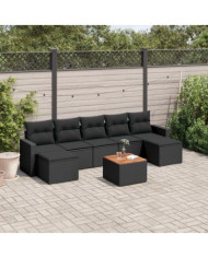Salon de jardin 8 pcs avec coussins noir résine tressée | Mobilier & Déco