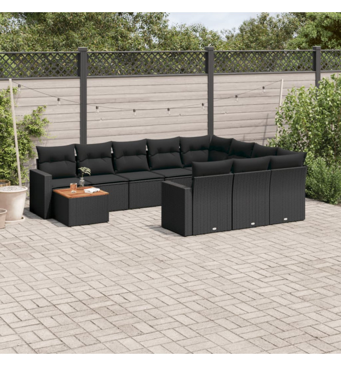 Salon de jardin 11 pcs avec coussins noir résine tressée | Mobilier & Déco