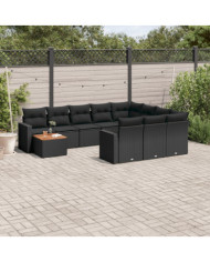 Salon de jardin 11 pcs avec coussins noir résine tressée | Mobilier & Déco