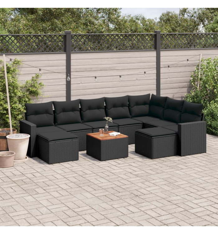 Salon de jardin 10 pcs avec coussins noir résine tressée | Mobilier & Déco