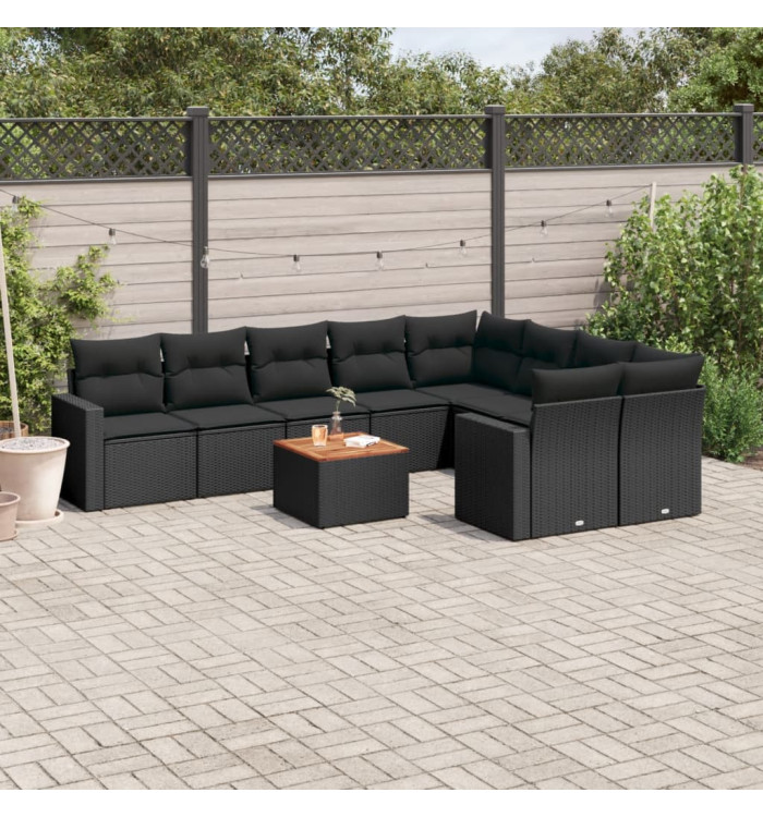 Salon de jardin 10 pcs avec coussins noir résine tressée | Mobilier & Déco