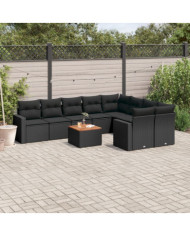 Salon de jardin 10 pcs avec coussins noir résine tressée | Mobilier & Déco
