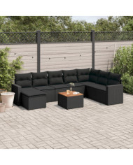 Salon de jardin 9 pcs avec coussins noir résine tressée | Mobilier & Déco