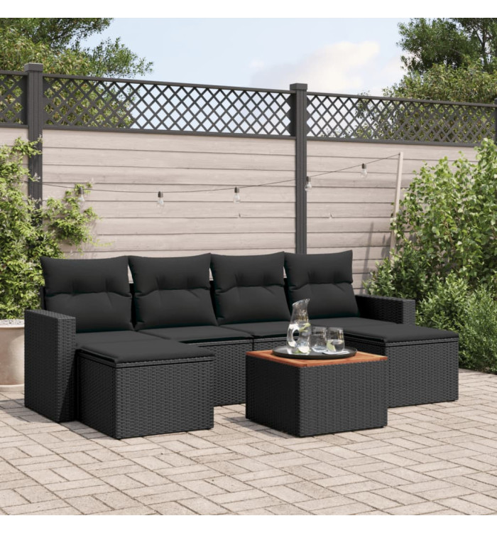 Salon de jardin 7 pcs avec coussins noir résine tressée | Mobilier & Déco