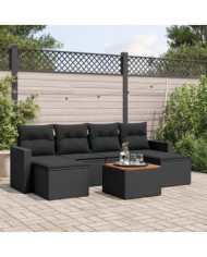 Salon de jardin 7 pcs avec coussins noir résine tressée | Mobilier & Déco