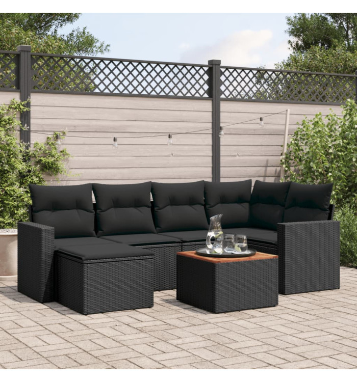 Salon de jardin 7 pcs avec coussins noir résine tressée | Mobilier & Déco