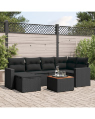 Salon de jardin 7 pcs avec coussins noir résine tressée | Mobilier & Déco
