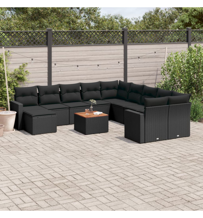 Salon de jardin 12 pcs avec coussins noir résine tressée | Mobilier & Déco