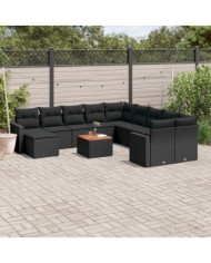 Salon de jardin 12 pcs avec coussins noir résine tressée | Mobilier & Déco