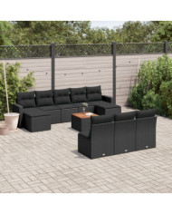 Salon de jardin 11 pcs avec coussins noir résine tressée | Mobilier & Déco