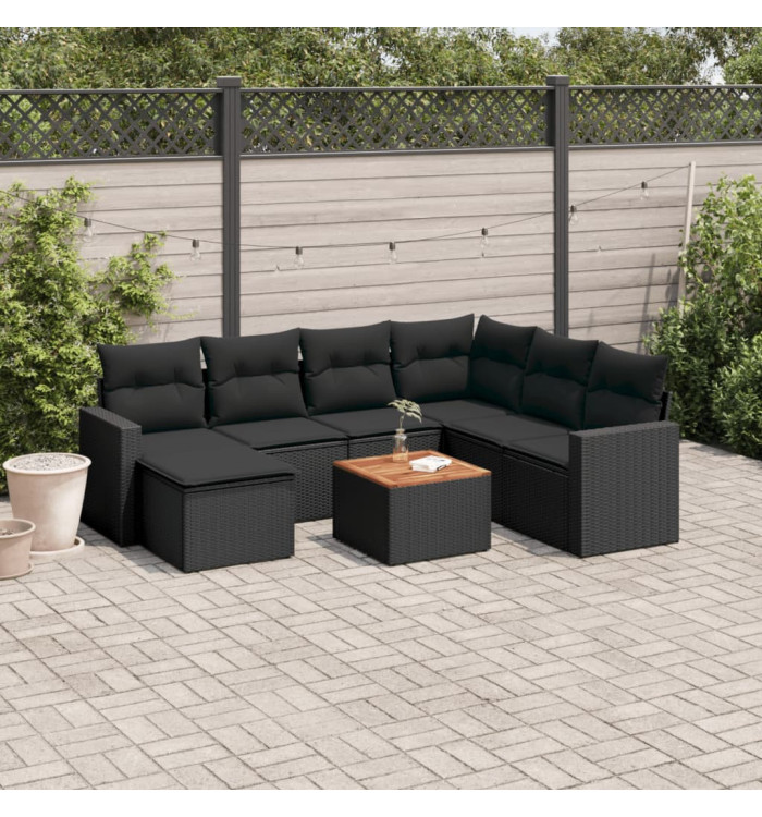 Salon de jardin 8 pcs avec coussins noir résine tressée | Mobilier & Déco