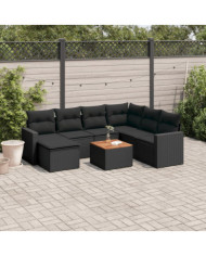 Salon de jardin 8 pcs avec coussins noir résine tressée | Mobilier & Déco