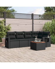 Salon de jardin 6 pcs avec coussins noir résine tressée | Mobilier & Déco