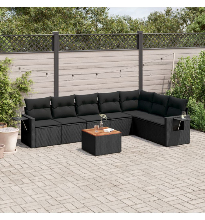 Salon de jardin 8 pcs avec coussins noir résine tressée | Mobilier & Déco