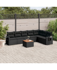 Salon de jardin 8 pcs avec coussins noir résine tressée | Mobilier & Déco