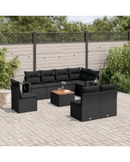 Salon de jardin 9 pcs avec coussins noir résine tressée | Mobilier & Déco