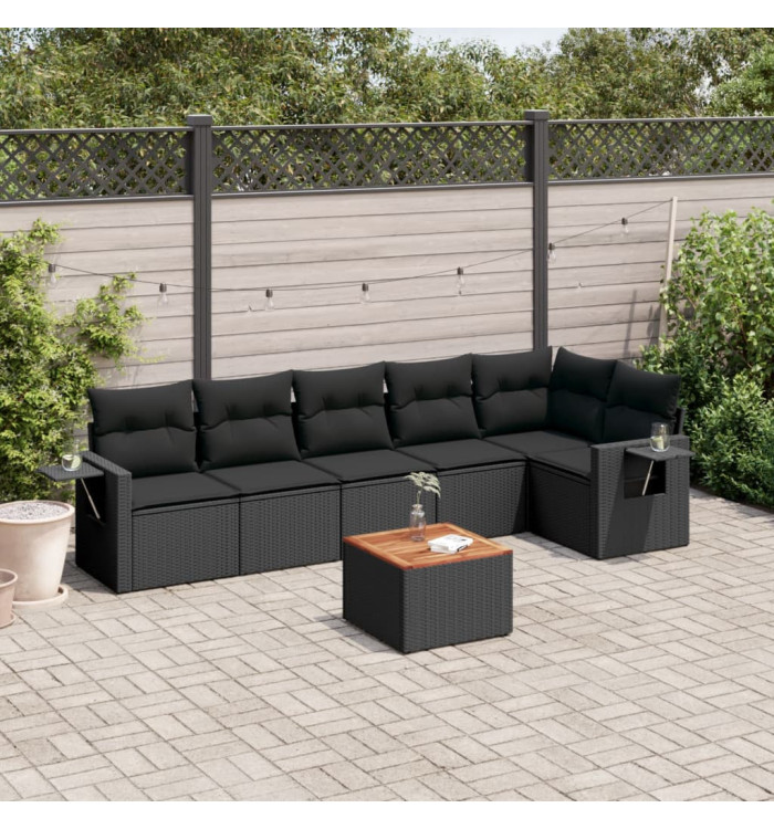 Salon de jardin 7 pcs avec coussins noir résine tressée | Mobilier & Déco