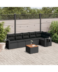 Salon de jardin 7 pcs avec coussins noir résine tressée | Mobilier & Déco