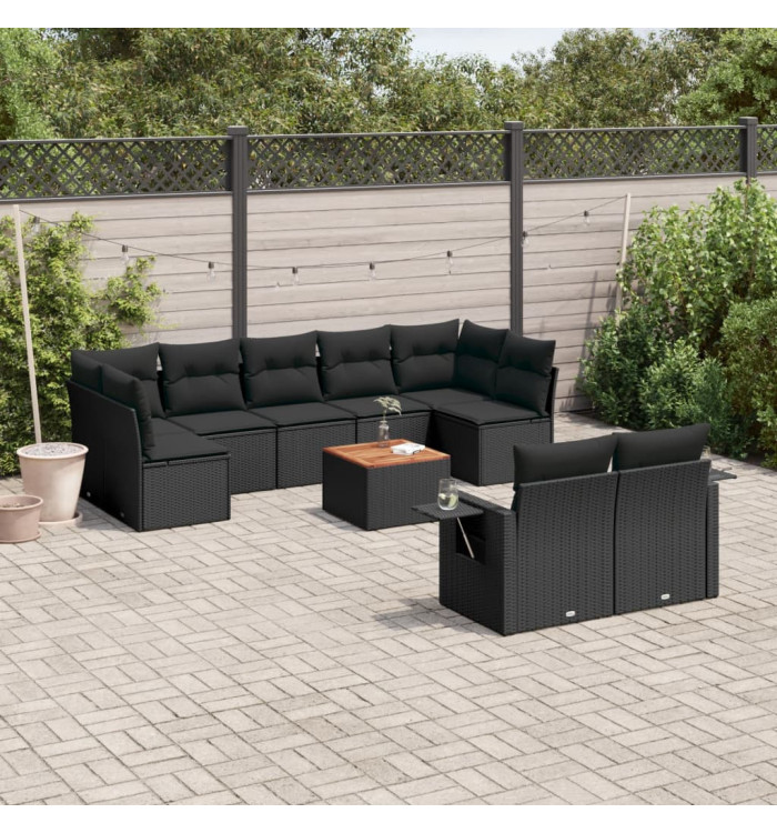 Salon de jardin 10 pcs avec coussins noir résine tressée | Mobilier & Déco