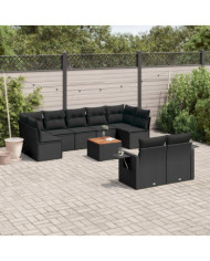 Salon de jardin 10 pcs avec coussins noir résine tressée | Mobilier & Déco