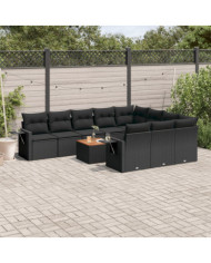 Salon de jardin 11 pcs avec coussins noir résine tressée | Mobilier & Déco
