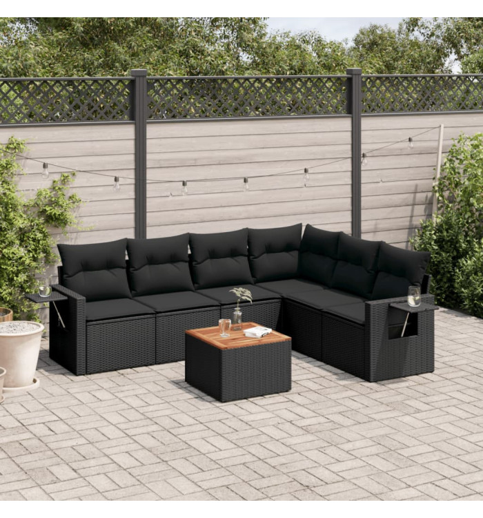 Salon de jardin 7 pcs avec coussins noir résine tressée | Mobilier & Déco