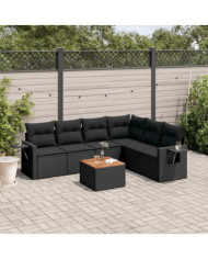 Salon de jardin 7 pcs avec coussins noir résine tressée | Mobilier & Déco