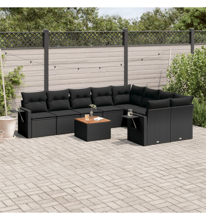 Salon de jardin 10 pcs avec coussins noir résine tressée | Mobilier & Déco