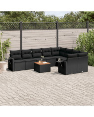 Salon de jardin 10 pcs avec coussins noir résine tressée | Mobilier & Déco