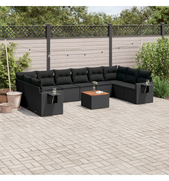 Salon de jardin 11 pcs avec coussins noir résine tressée | Mobilier & Déco