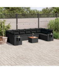 Salon de jardin 11 pcs avec coussins noir résine tressée | Mobilier & Déco