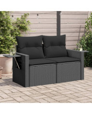 Canapé de jardin avec coussins 2 places noir résine tressée | Mobilier & Déco