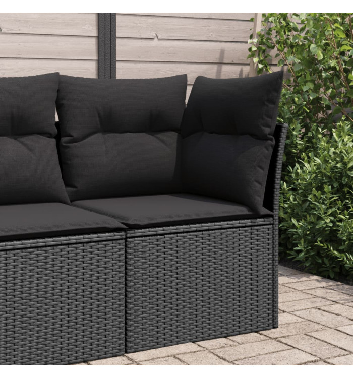 Canapé d'angle de jardin avec coussins noir résine tressée | Mobilier & Déco