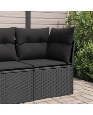 Canapé d'angle de jardin avec coussins noir résine tressée | Mobilier & Déco
