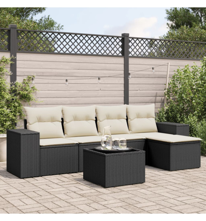 Salon de jardin 6 pcs avec coussins noir résine tressée | Mobilier & Déco