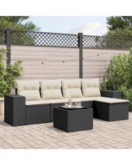 Salon de jardin 6 pcs avec coussins noir résine tressée | Mobilier & Déco