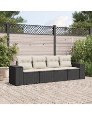 Salon de jardin 4 pcs avec coussins noir résine tressée | Mobilier & Déco