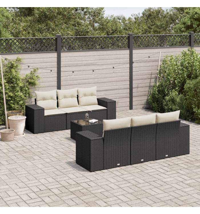 Salon de jardin 7 pcs avec coussins noir résine tressée | Mobilier & Déco