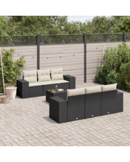 Salon de jardin 7 pcs avec coussins noir résine tressée | Mobilier & Déco