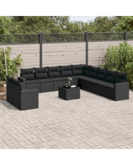 Salon de jardin 12 pcs avec coussins noir résine tressée | Mobilier & Déco